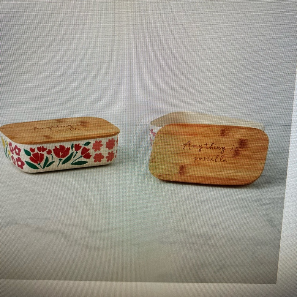 Kate Spade Floral Field Rectangular Storage Containers Bamboo Lid NIB